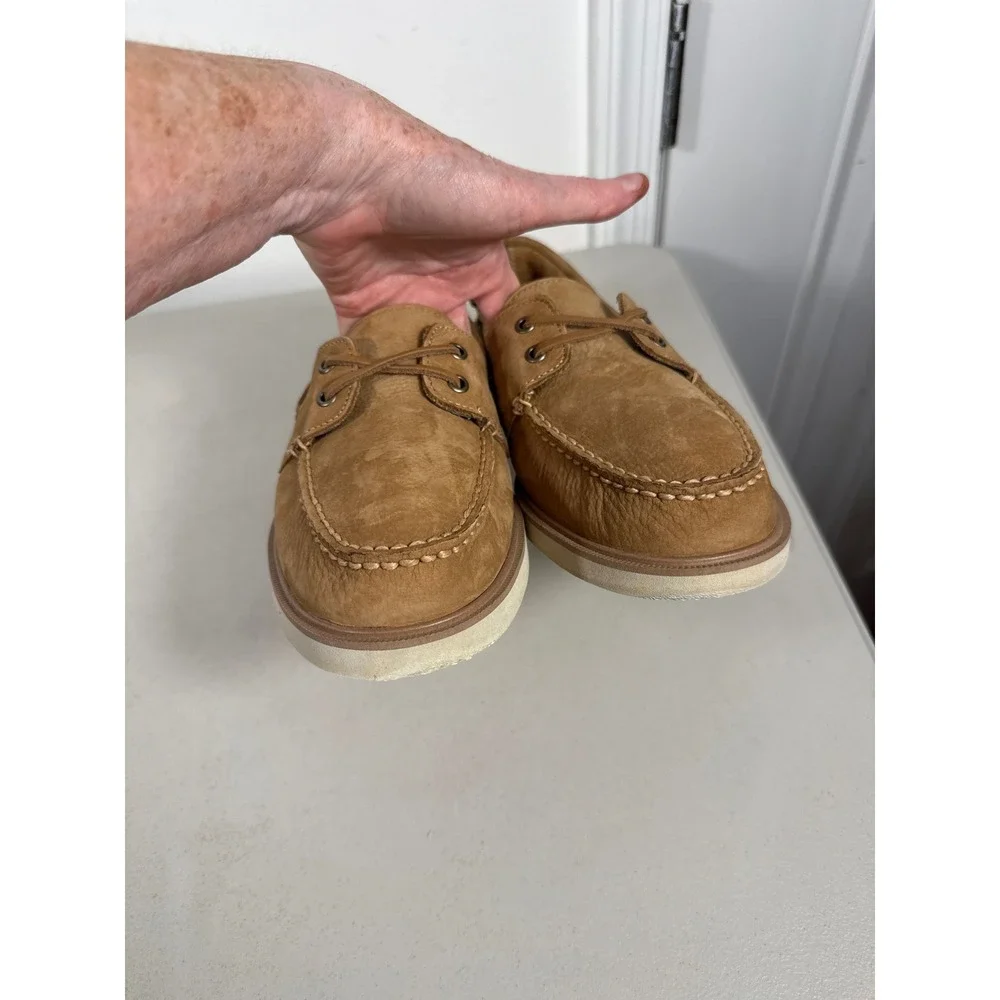 Sperry Top-Sider Mens Tan Leather Boat Shoes Moc Toe Loafers Cork Footbed. 10.5